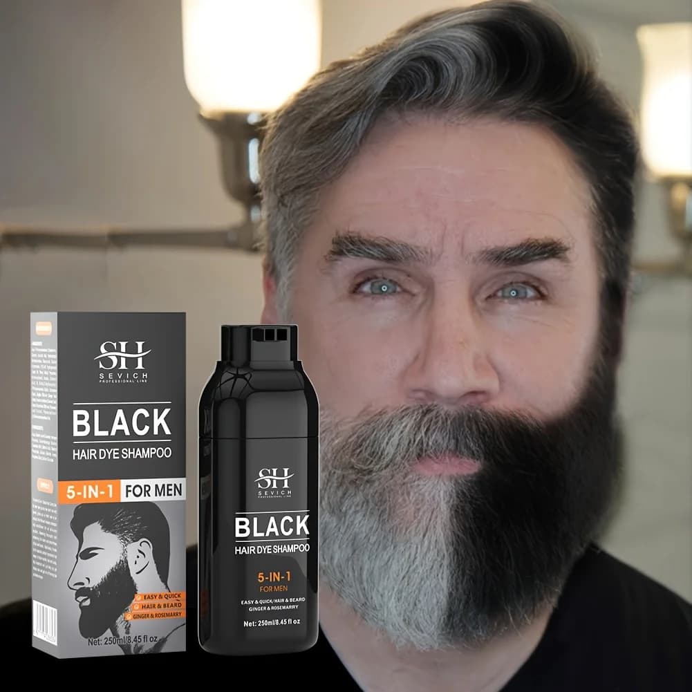 SEVICH 5 en 1 champú para tinte de barba y cabello negro para hombres cobertura instantánea gris crema de tinte para el cabello instantánea a base