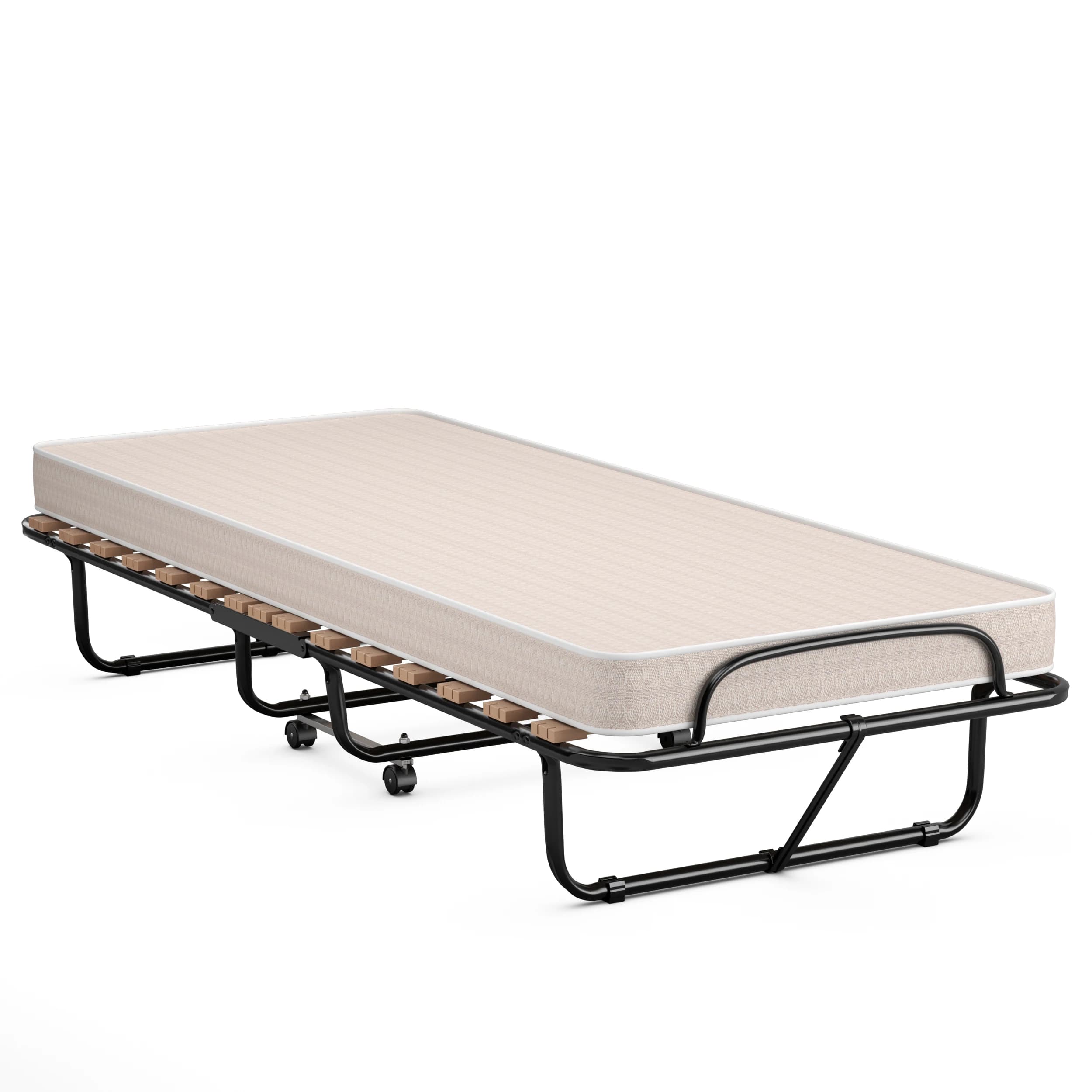 Cama Plegable con Colchón 80 x190cm, Cama Supletoria Plegable con Ruedas, Colchón en Memory Foam, Estructura Resistente y 4 Ruedas Giratorias, Cama