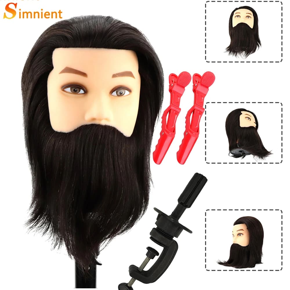 Cabeza de maniquí masculina Simnient con cabello humano 100% Real para practicar peluquería cosmetología cabeza de muñeca de entrenamiento para