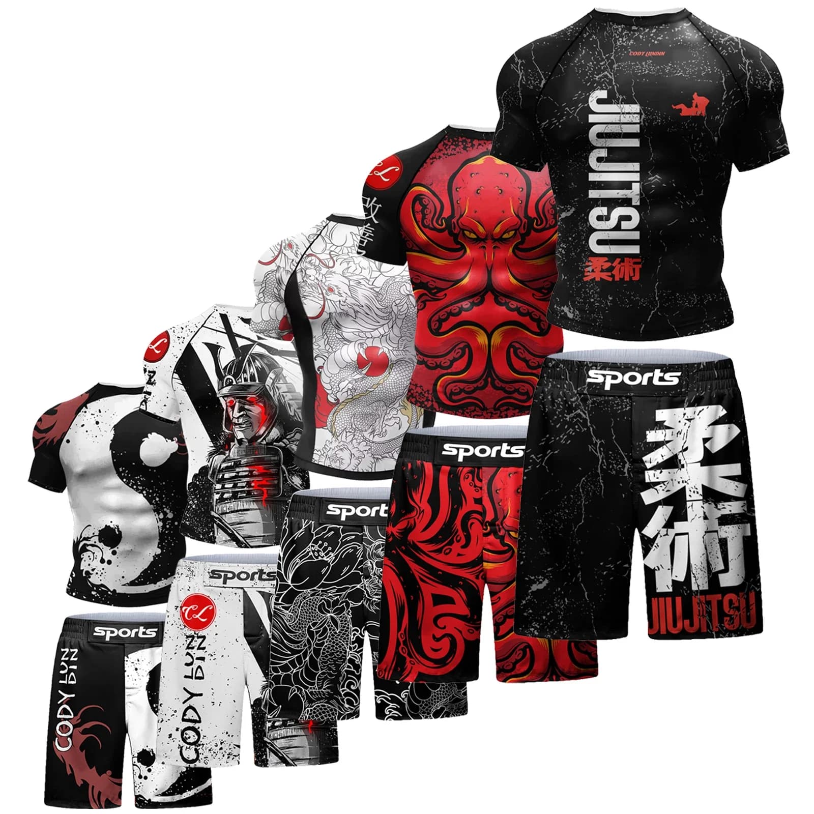 Dos conjuntos de ropa deportiva, Bjj Jiu Jitsu Gi Rashguard + pantalones cortos MMA, pantalones Muay Thai, traje de boxeo fresco, traje para correr,