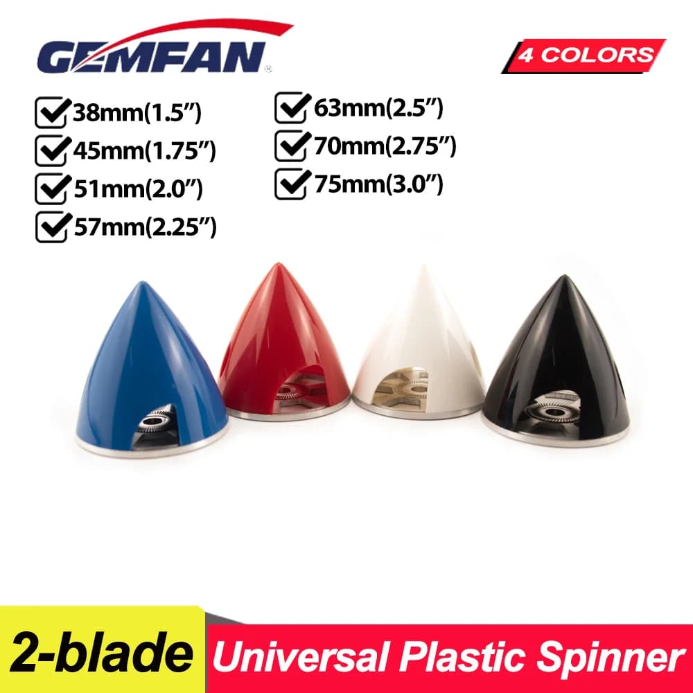 Accesorios giratorios de hélice GEMFAN, plástico, 2 hojas, nailon, 1,5/1,75/2,0/2,25/2,5/2,75/3,0 pulgadas/placa trasera de aluminio para avión RC,