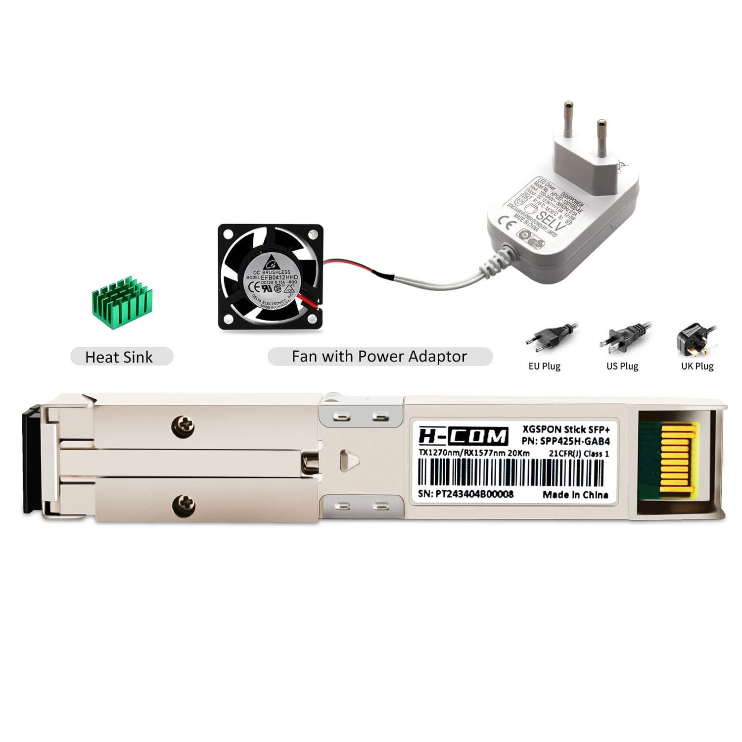 XGSPON ONU Stick SFP+ con ventilador, preinstalación 8311 soporte final gestión IP SN MAC, 10 Gb/s SC/APC 1270/1577nm SMF SFP ONT