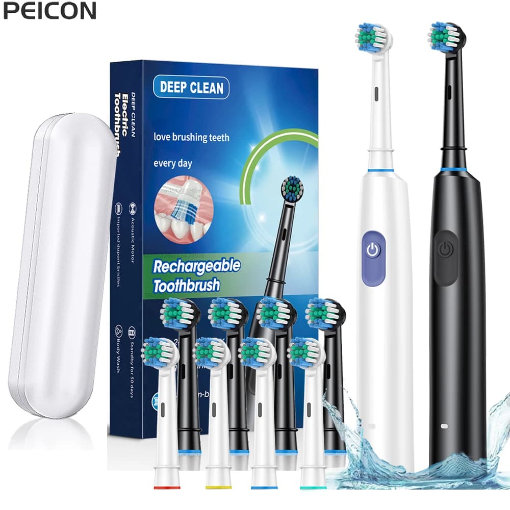 Cepillo de dientes eléctrico, cepillo de dientes eléctrico recargable giratorio para adultos, cepillos de dientes eléctricos giratorios con 8