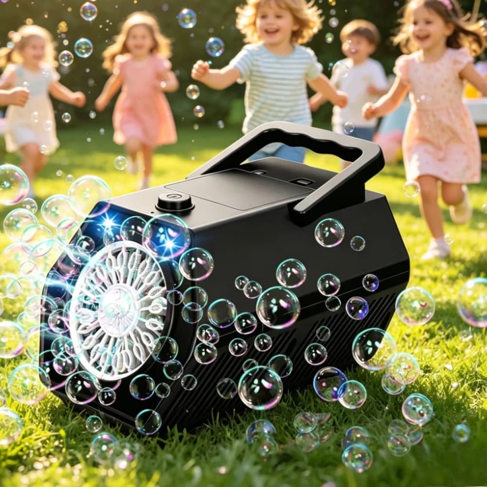 Máquina de burbujas automática portátil, tanque de 240 ml, rendimiento de 10 000 burbujas/min, dos velocidades ajustables, diseño ligero y