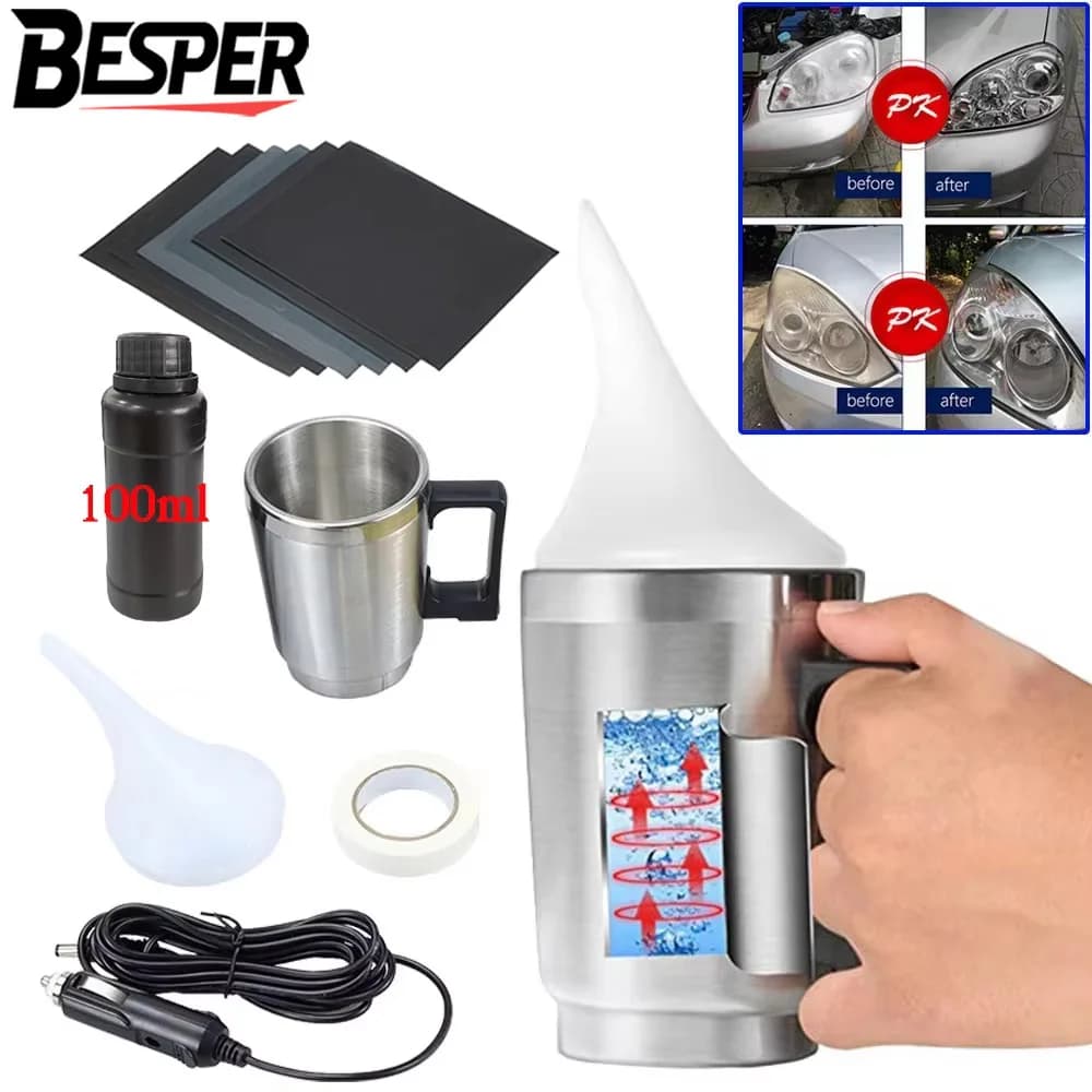 Kit de pulido de faros de coche, Kit de limpieza de reparación de renovación de faros de polímero líquido para restauración de faros, herramienta