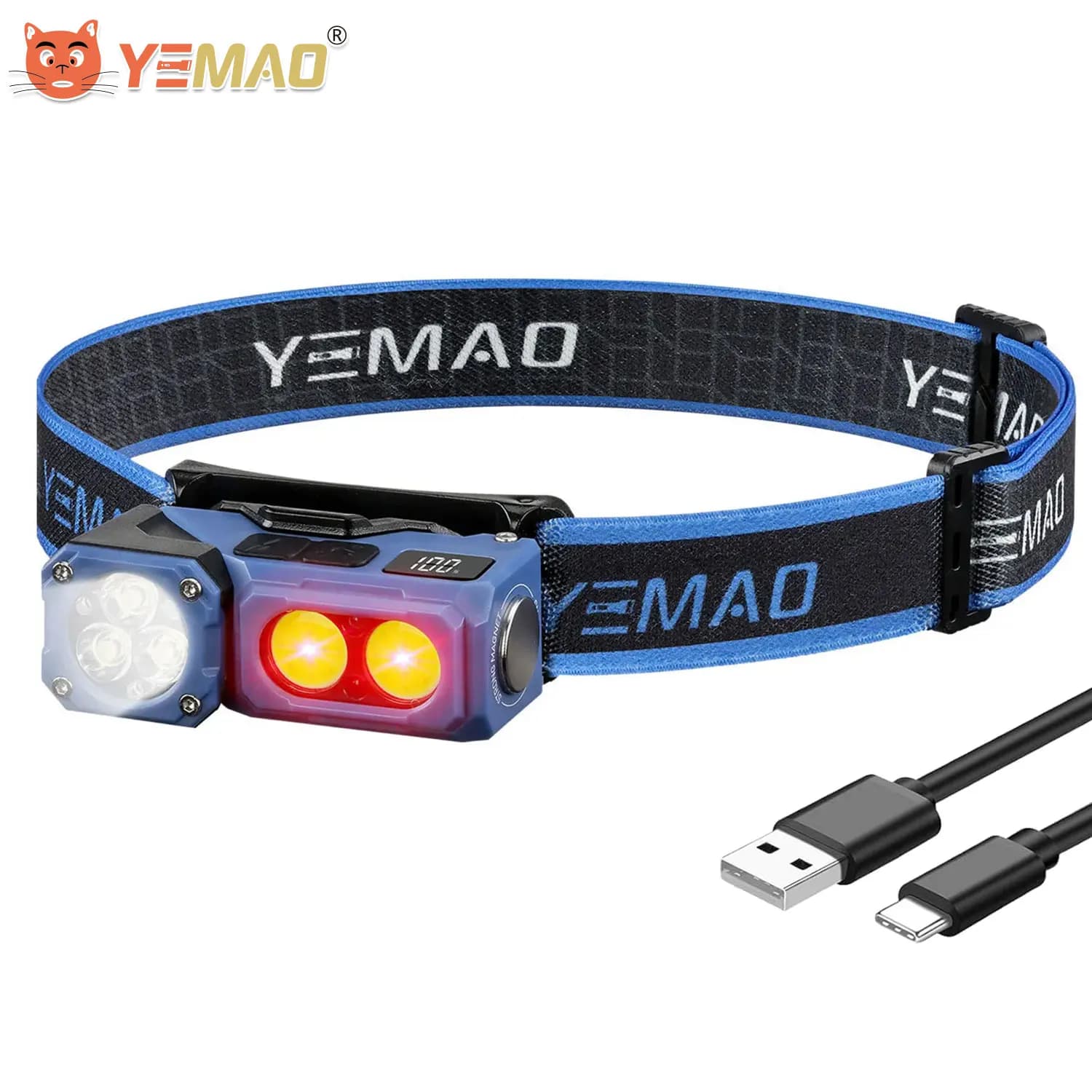 Linterna frontal inductiva recargable YEMAO T615 para pesca y camping, luz frontal LED de larga duración.