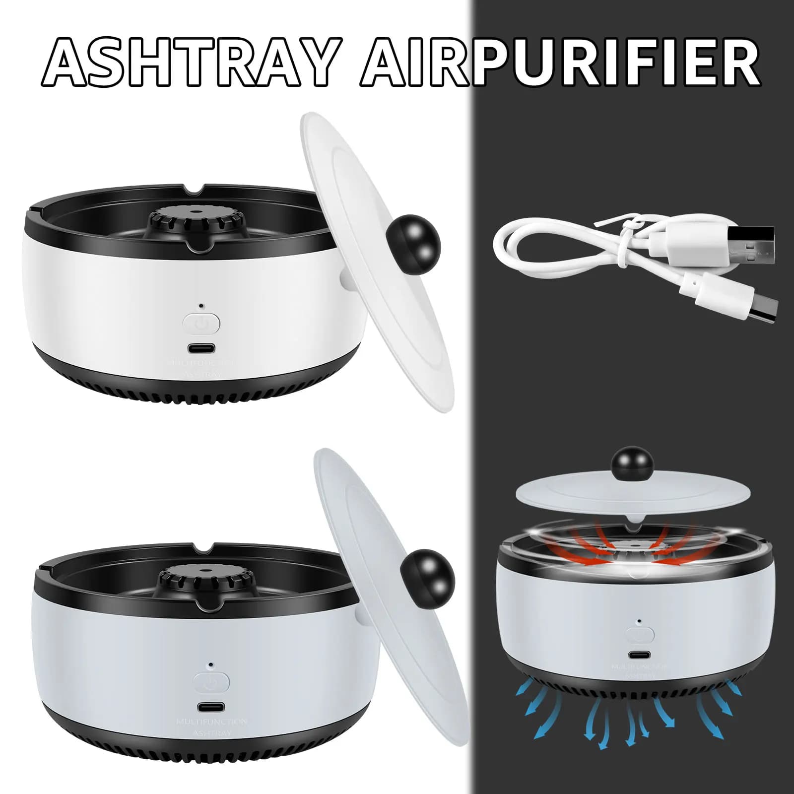Cenicero purificador 2 en 1, filtrado de humo de segunda mano de cigarrillos, elimina el olor, accesorios para fumar con tapa para oficina familiar