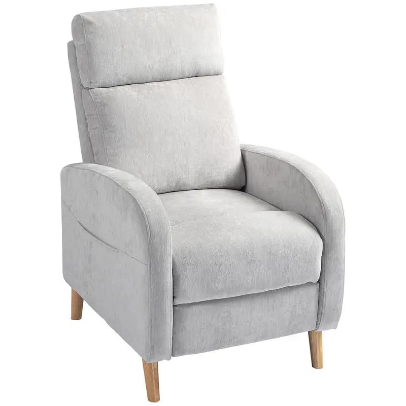 Sillón Reclinable 150 °   Max con reposapiés, en tela efecto lino, 68x90x106 cm, gris claro