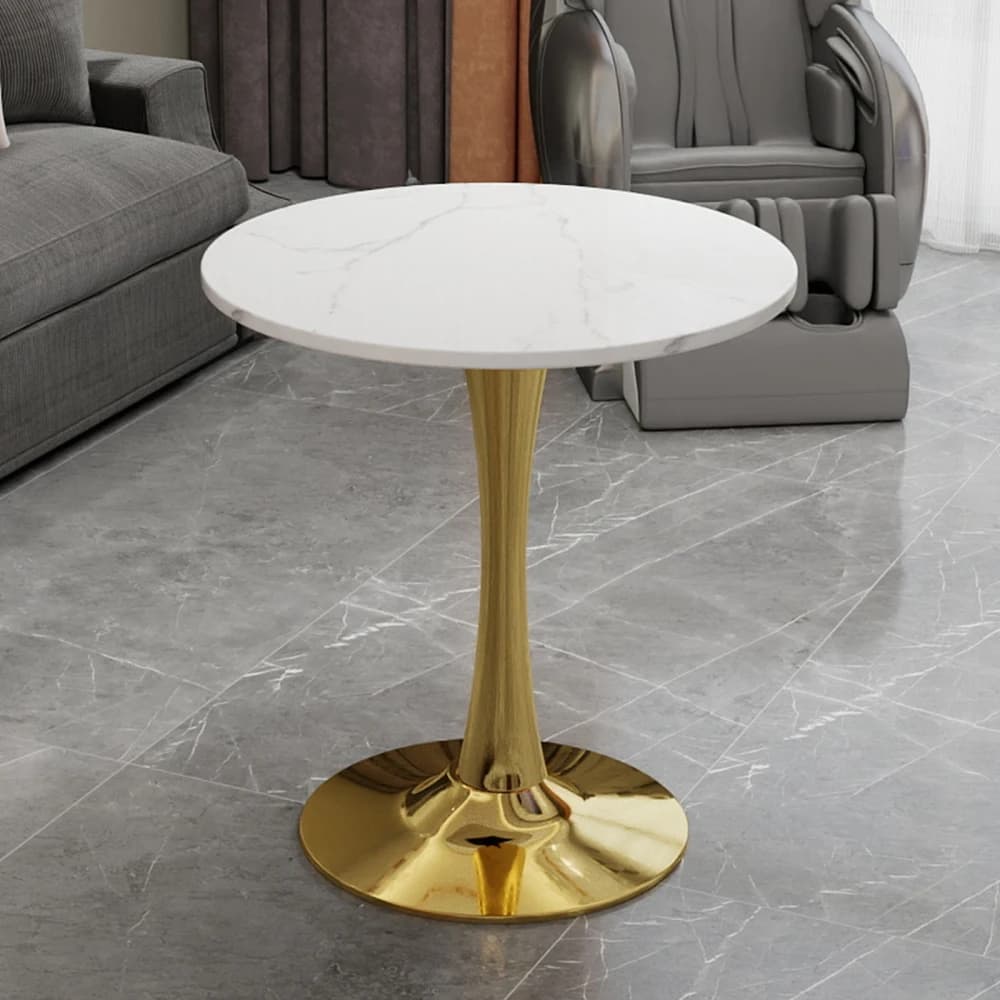 Mesa de centro de 27,6 pulgadas adecuada para 2-4 personas con una mesa redonda de mármol con un acabado veteado blanco para varias configuraciones