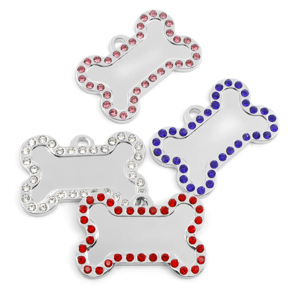 20 piezas etiquetas de identificación para mascotas, diamantes de imitación grabados, nombre, número, dirección, Collar para perro y gato,