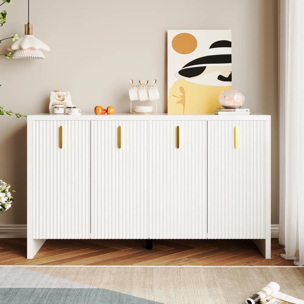 Aparador moderno, minimalista, almacenamiento flexible y diseño elegante, aparador con tiradores dorados y particiones ajustables