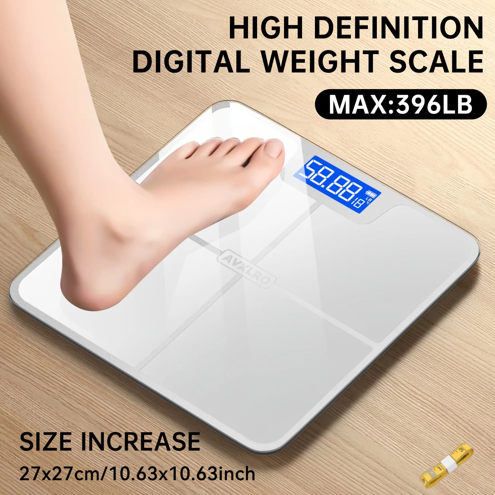 Báscula electrónica, báscula digital para baño de 396 libras, báscula de alta precisión con pantalla LCD de alta definición.