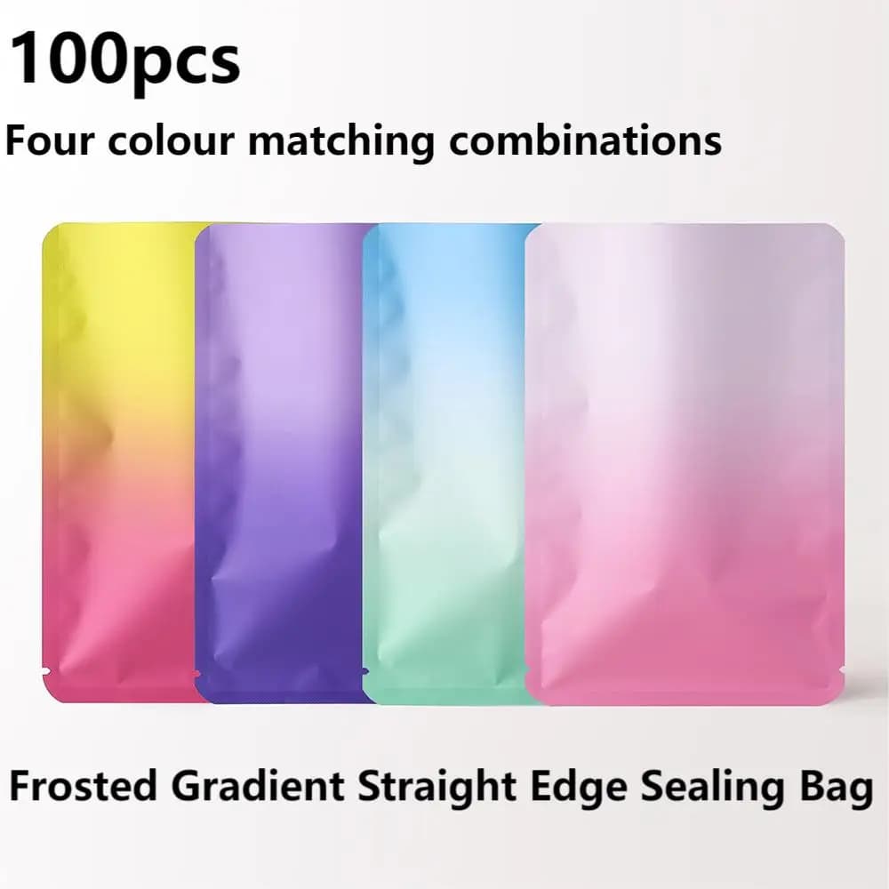 Bolsas de sellado térmico de plástico para joyería, bolsas autosellantes de papel de aluminio esmerilado, color degradado, 100 piezas