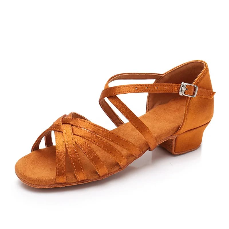 Zapatos de baile latino para mujer, suela de fondo suave, sandalias de práctica de baile para niñas, tacón medio de Jazz, baile de salón de 3,5 CM