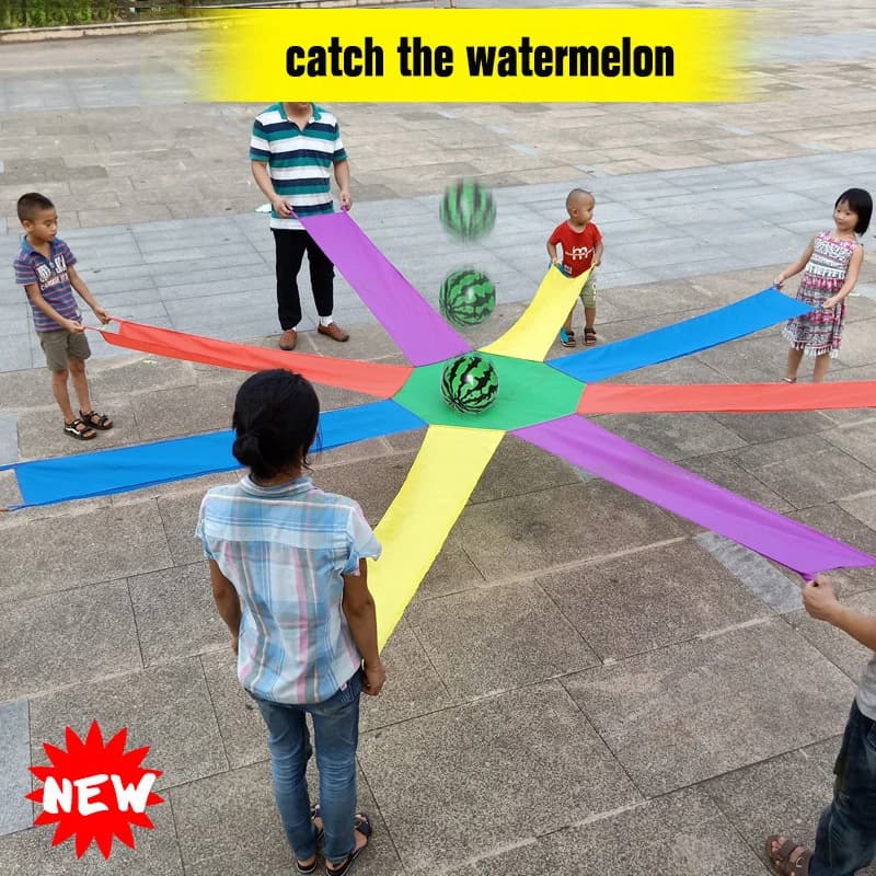 Juego de 8 jugadores para atrapar la pelota con paracaídas, juego al aire libre para niños y padres, paracaídas colorido para accesorios de