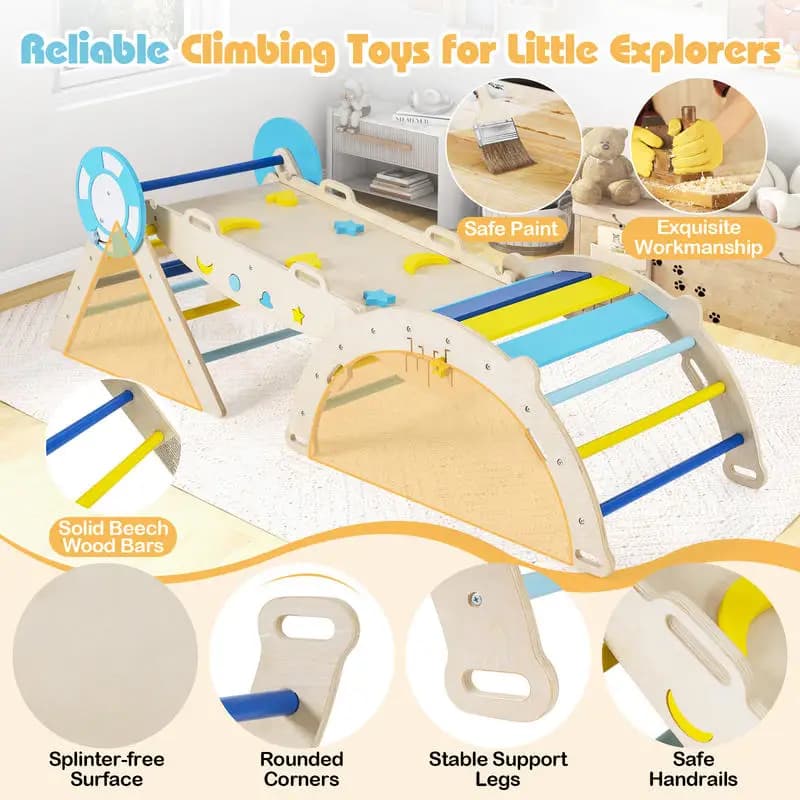 Set de 3 piezas para escalar con tobogán, arco de escalada y bloques de construcción; triángulo de escalada plegable, azul