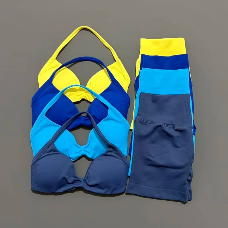 Conjunto Deportivo HISTELLO de 2 Piezas, Sujetador Deportivo sin Costuras con Tirantes, Pantalones Cortos de Cintura Alta con Efecto Scrunch, Ropa