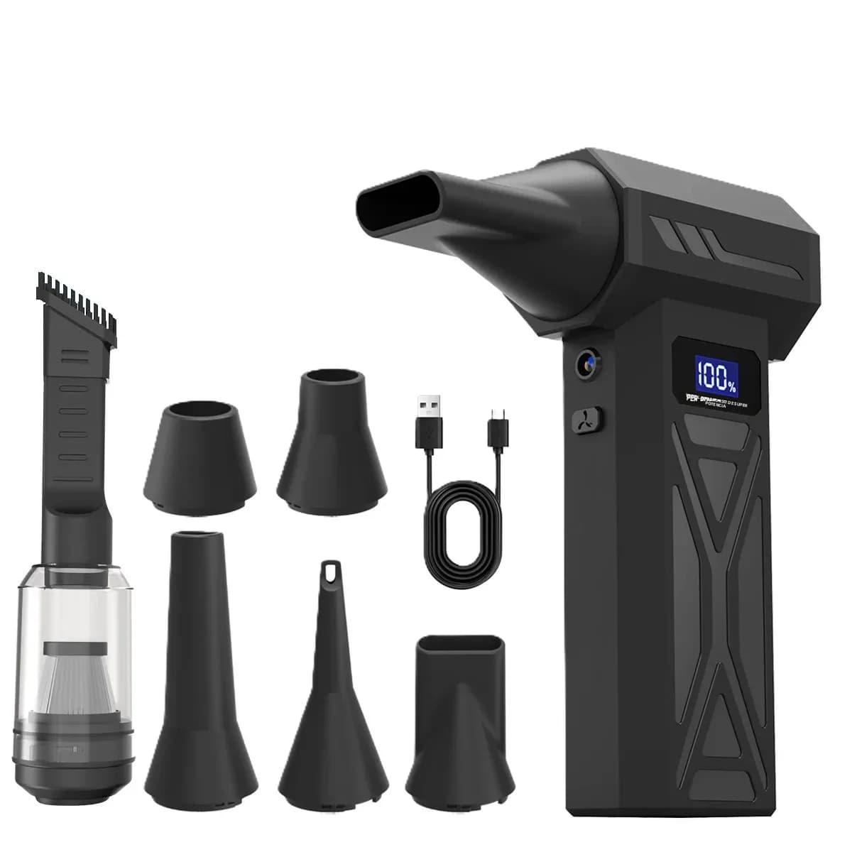Potente soplador de aire de 110000Rpm, soplador de chorro Turbo ajustable de 4 engranajes con pantalla de batería de luz Led, plumero de aire
