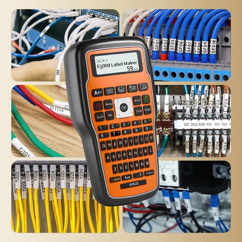 Impresora de Etiquetas Industrial E1000 PRO, Impresora Portátil de Etiquetas Termocontraíbles, Compatible con Brother HSE-231 HSE-631 para Marcar