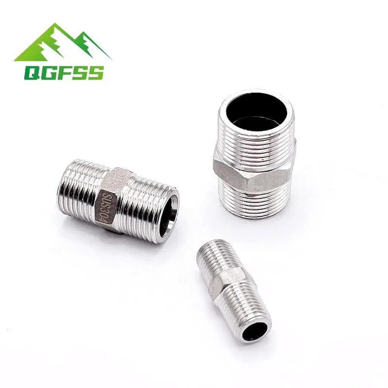 1/8 1/4 3/8 1/2 3/4 1 "rosca macho unión de boquilla hexagonal 304 conector de instalación de tubería inoxidable acoplador adaptador de rosca de