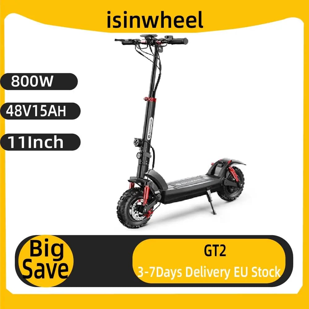 Isiswheel GT2 Scooter Eléctrico 800W Motor 48V 15Ah Batería 11 Neumático Todoterreno Plegable City Commuter Scooter Eléctrico