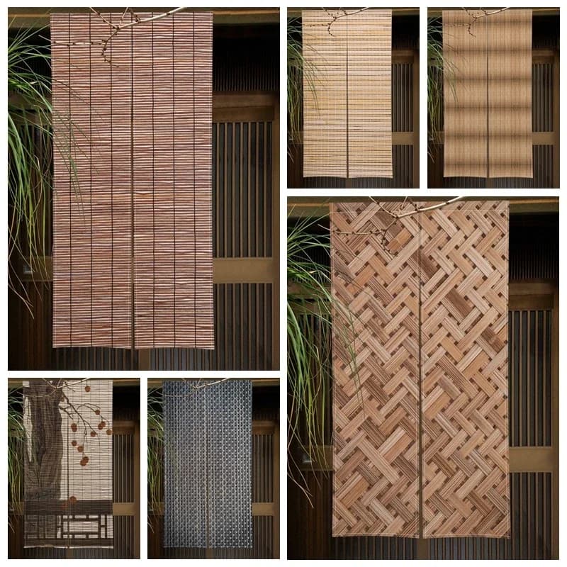 Cortinas de puerta de estilo campestre, estera de paja de dibujos animados, textura de puerta, sala de estar, cortinas de partición, cortina de media