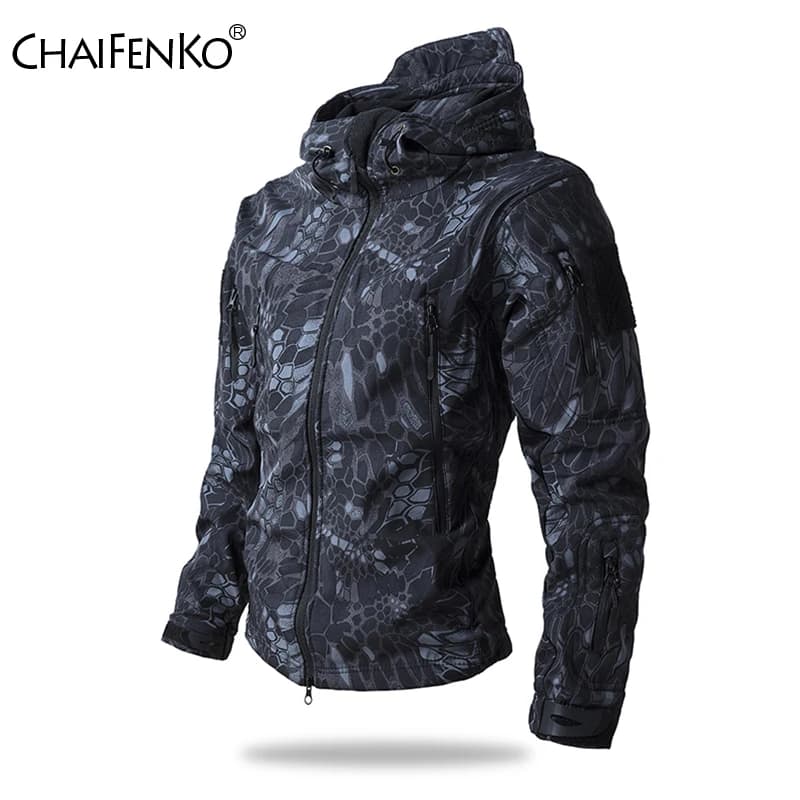 Lurker-Chaqueta táctica de piel de tiburón para hombre, abrigo con capucha de lana impermeable, ropa de caza, chaqueta de camuflaje para exteriores,