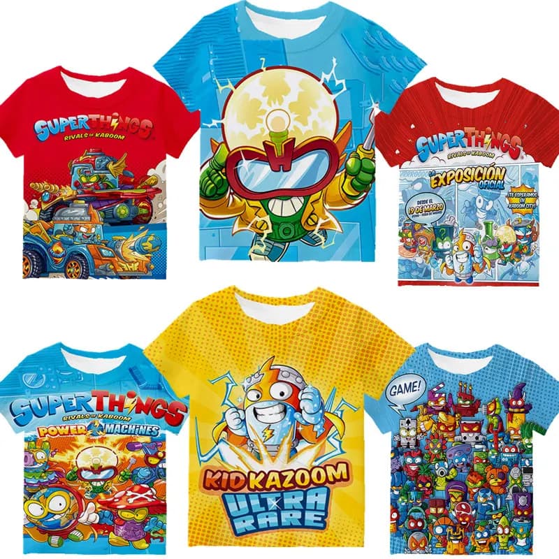 Camiseta para niños, camiseta 3D de Super Zings, camiseta de manga corta de verano para niños y niñas, camisetas de dibujos animados