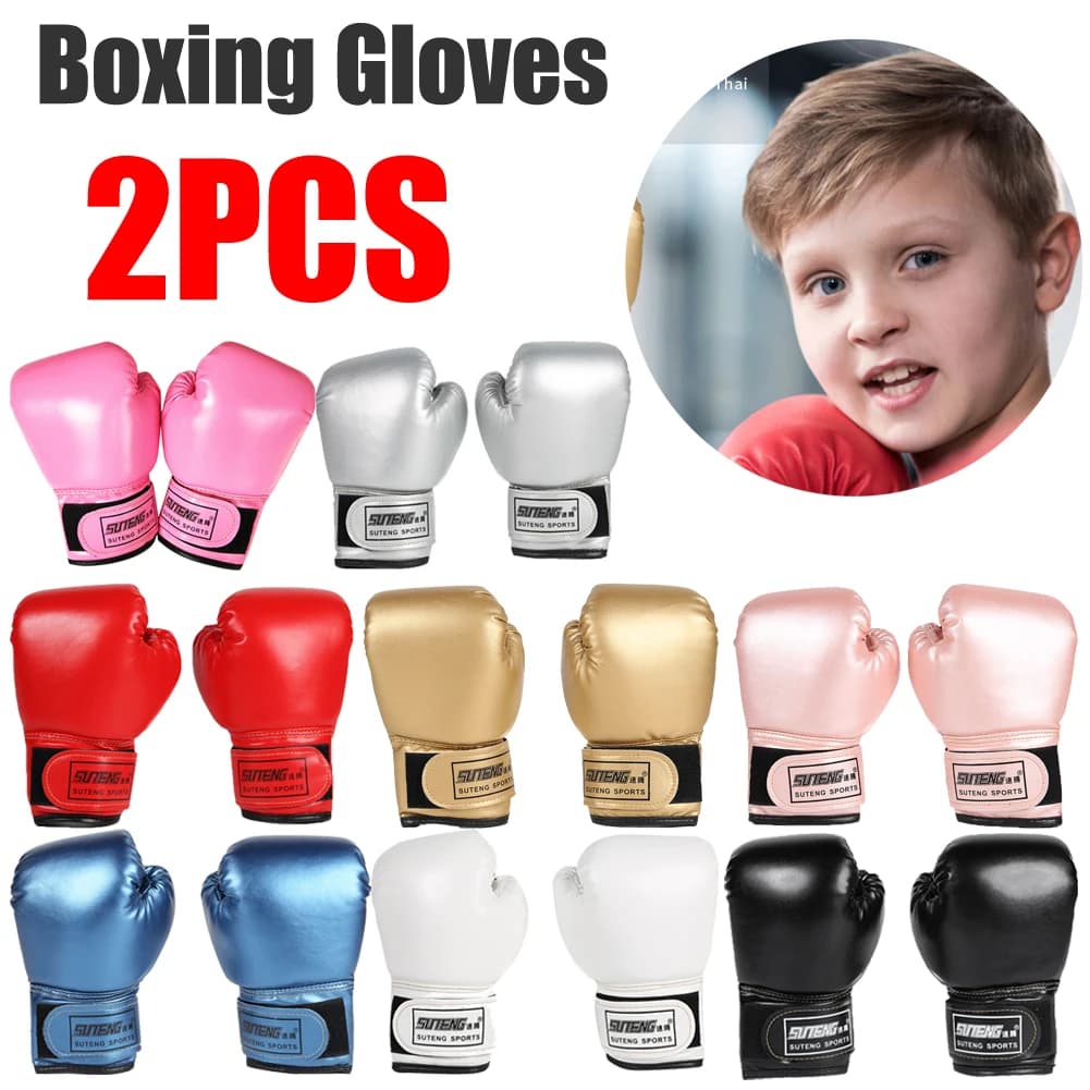 Guantes de boxeo para niños, guantes de entrenamiento de cuero PU, guantes de Kickboxing transpirables de 6 oz, manoplas Muay Thai para saco de boxeo