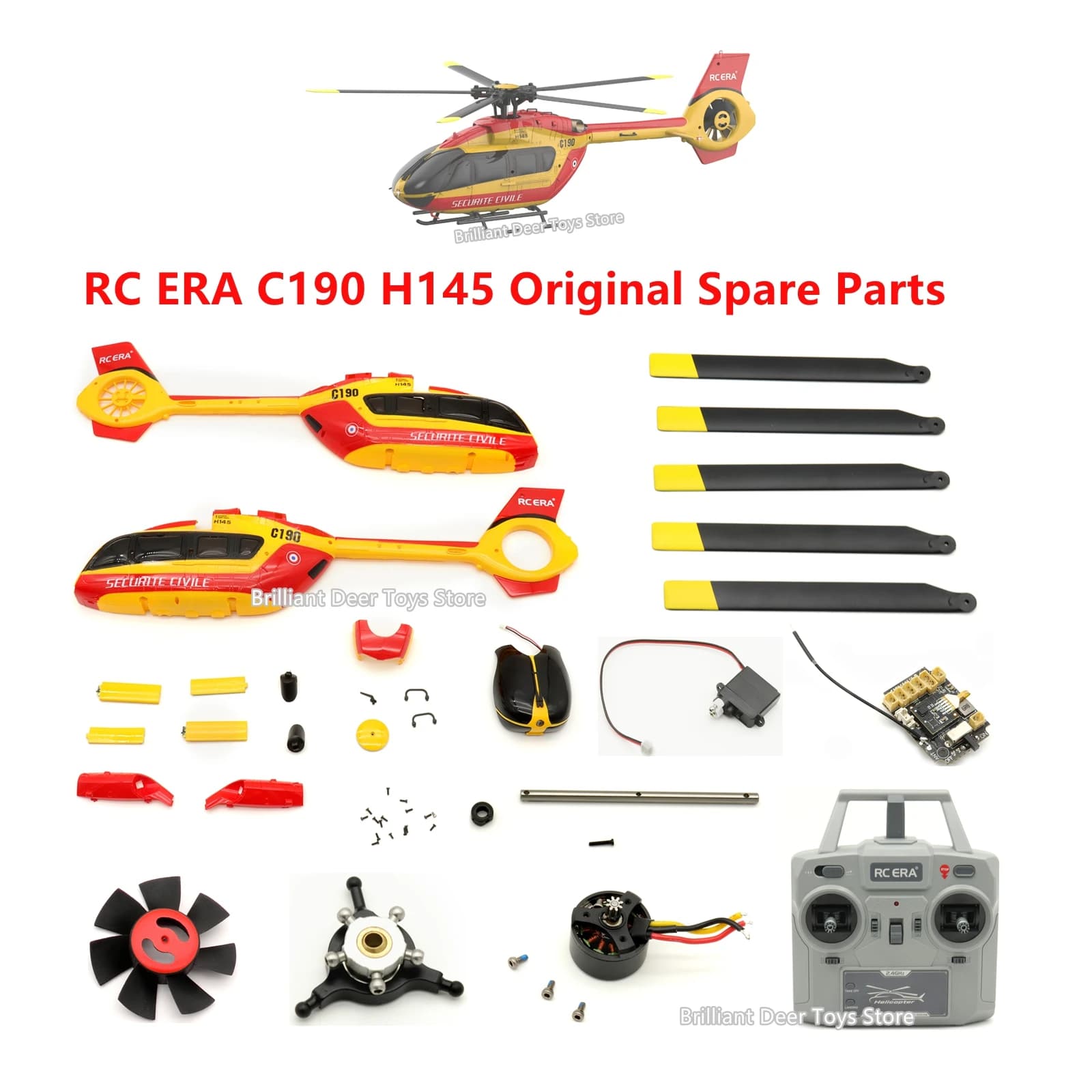 Piezas de helicóptero RC ERA C190 H145 RC, accesorios de repuesto, carcasa del cuerpo, engranaje de Motor de hoja principal, enlace de luz Servo,