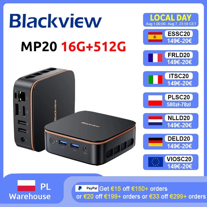 [Estreno Mundial] Blackview Mp20, Nueva Mini PC con Windows 11, AMD R3 3300U, 16 GB (Compatible con un máximo de 32 GB), DDR4, SSD de 512 GB, 4K UHD