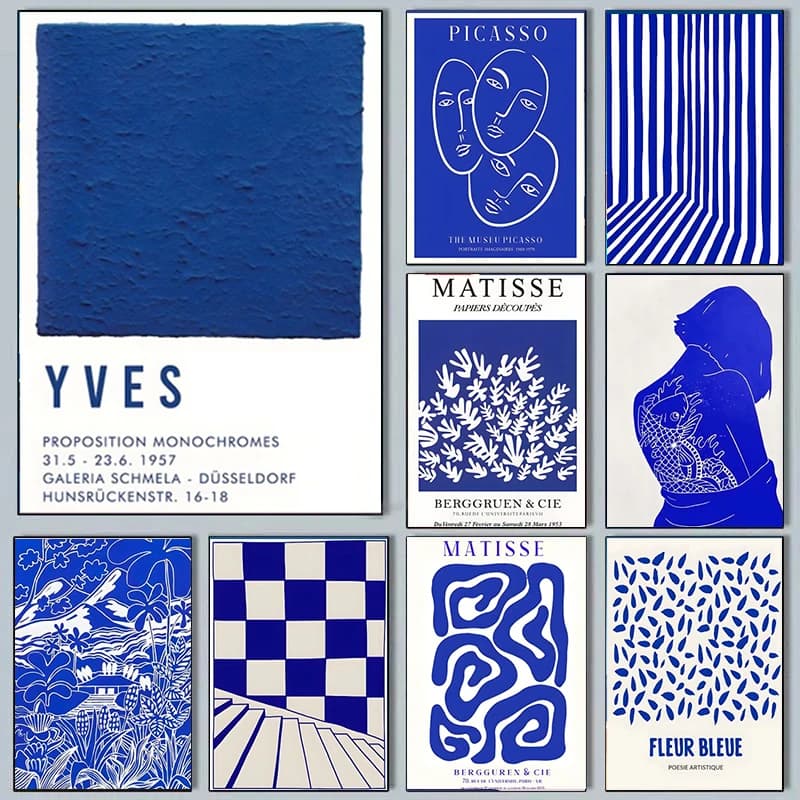 Póster abstracto azul Klein, pósteres artísticos de pared simples, impresiones en lienzo vintage, póster para decoración del hogar, decoración