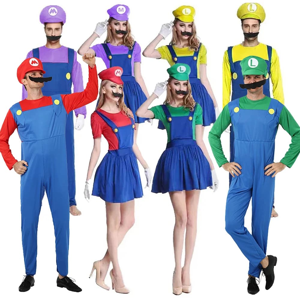 Disfraz de Cosplay de los Hermanos Luigi de Game Bros, Divertido Disfraz de Anime para Adultos, Mono para Hombre, Vestido para Mujer, Disfraz de