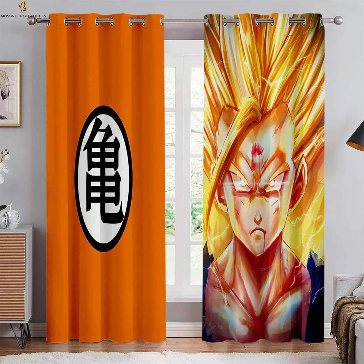 2 piezas de cortinas estampadas de dibujos animados japoneses de fibra de poliéster lavables adecuadas para decoración de dormitorio y sala de estar