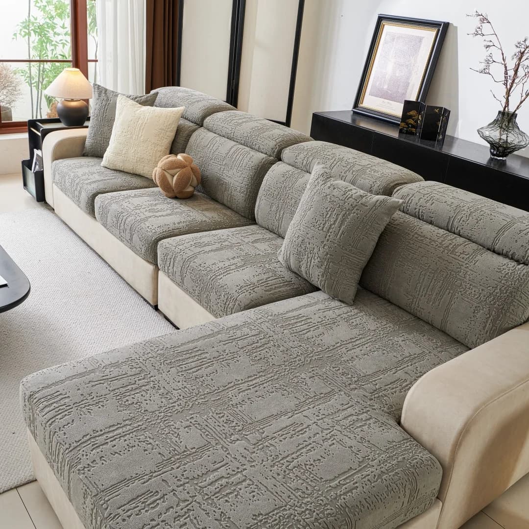 Funda de sofá de lana Polar elástica de Jacquard con líneas geométricas para sala de estar, funda de asiento, Protector de muebles antiarañazos