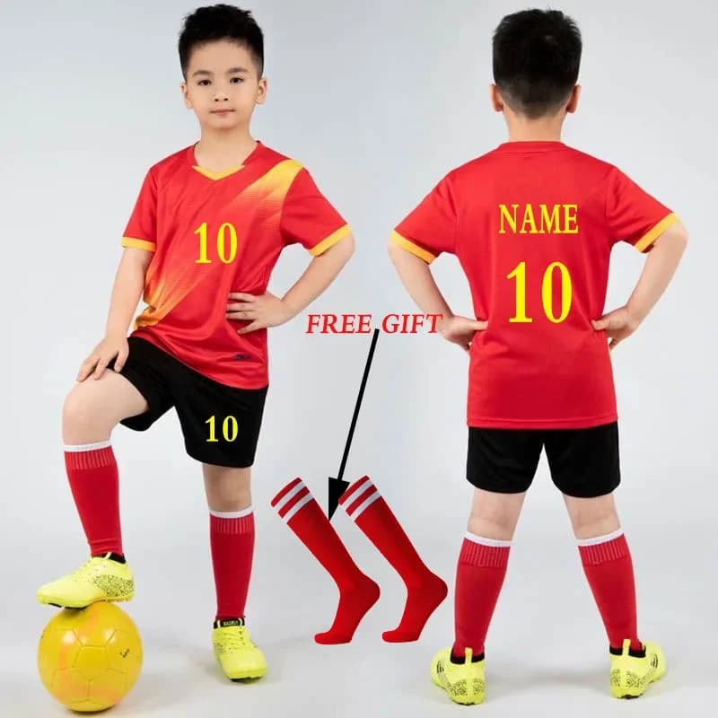 Camiseta de fútbol para niños, conjunto de camiseta de fútbol personalizada para niño, uniforme de fútbol de poliéster, uniforme de fútbol