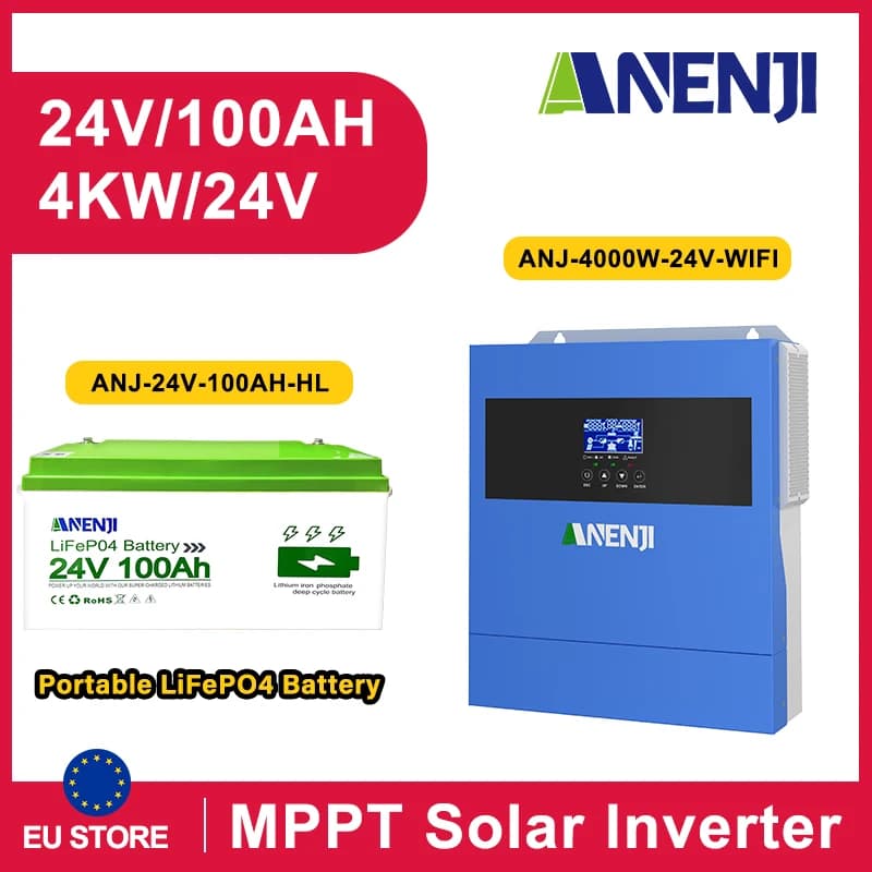 ANENJI 4.2KW 24V inversor Solar híbrido 220V Bluetooth batería On/Off Grid onda sinusoidal pura 100A MPPT y WiFi para Panel Solar PV