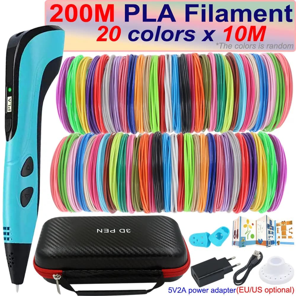 Nuevo bolígrafo 3D para niños, bolígrafo de impresión 3D con pantalla LCD, PLA de 200M y adaptador de corriente, Estuche De Viaje, regalo de