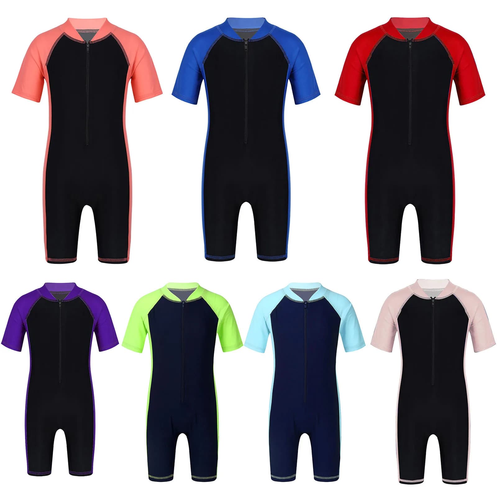 Trajes de neopreno para niños y niñas, trajes de baño de manga corta, mono con cremallera, traje de baño para niños
