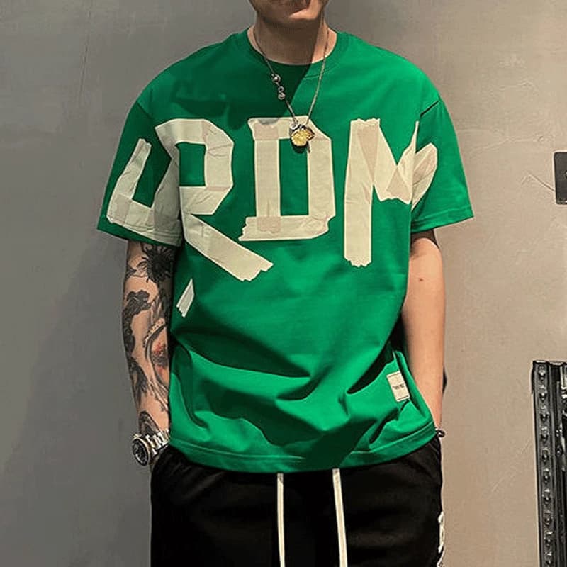 2023 verano Casual todo-fósforo tendencia moda coreana manga corta cuello redondo Color sólido letra impresa suelta moda juvenil camiseta