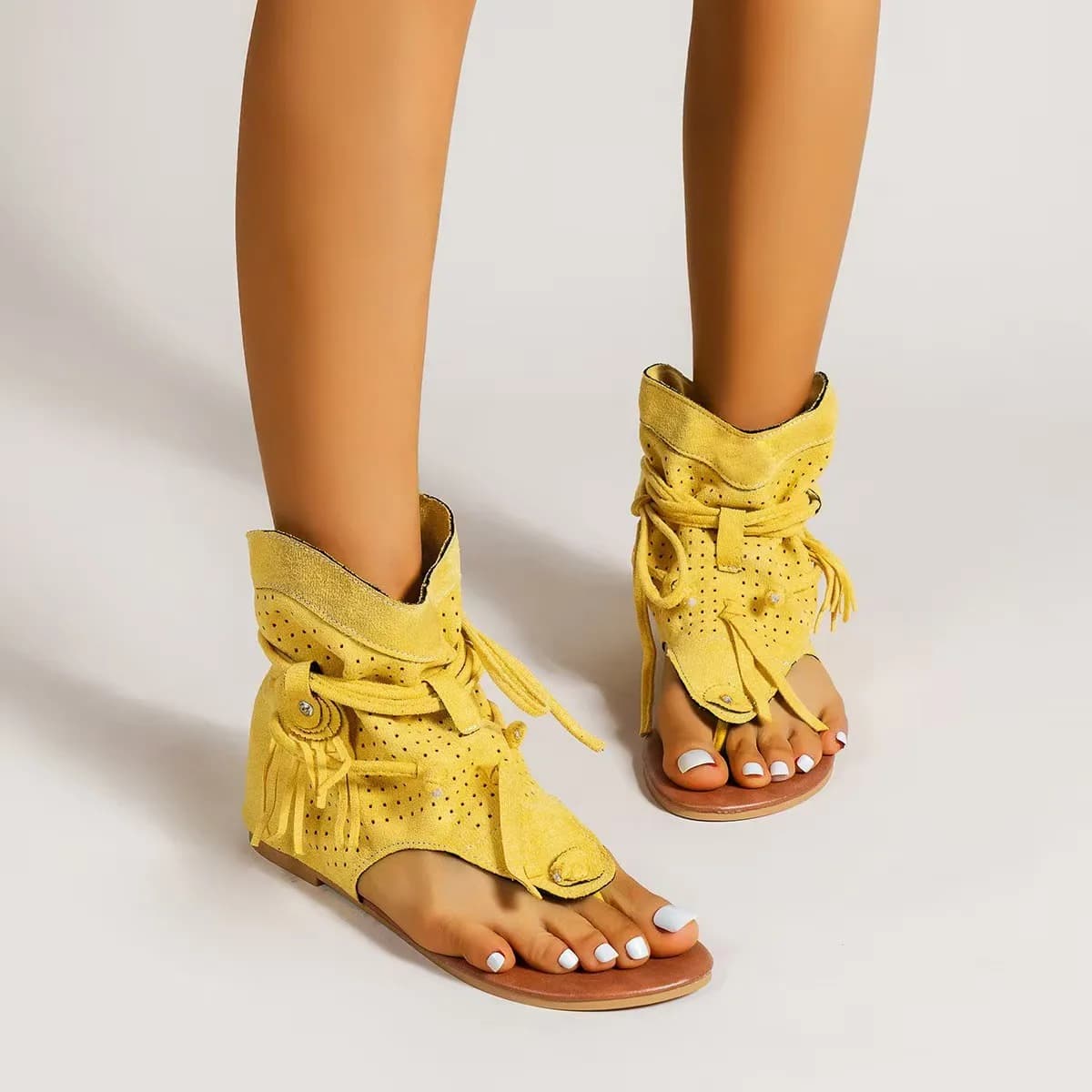 Botas de verano para mujer, sandalias planas con borlas y punta abierta, zapatos romanos elegantes, zapatos ligeros de talla grande para mujer,
