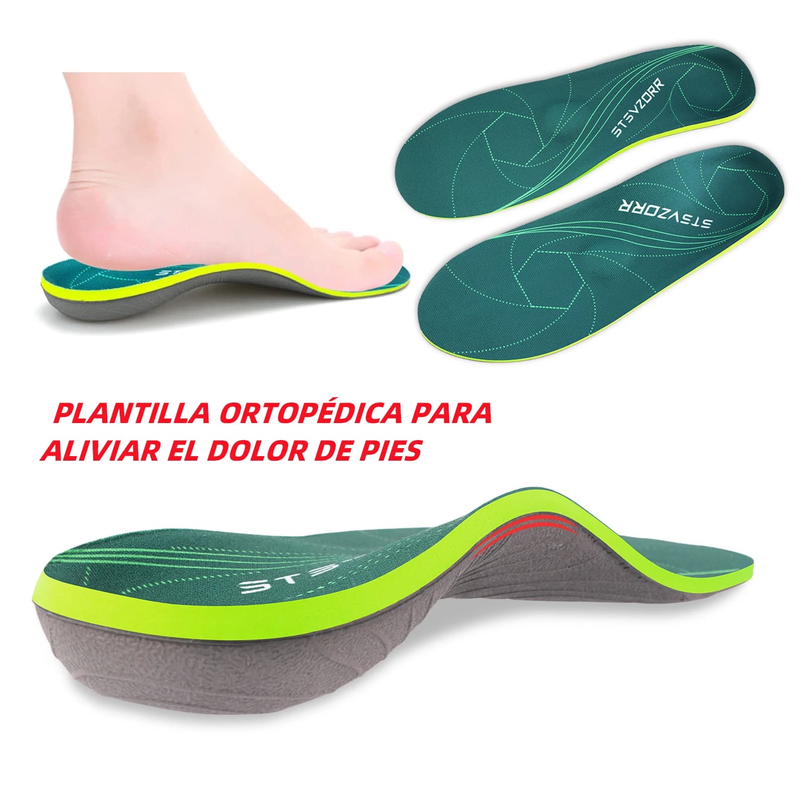 Plantillas ortopédicas con soporte para arco de plantilla para pies planos, plantillas ortopédicas para dolor en el talón para fascitis Plantar
