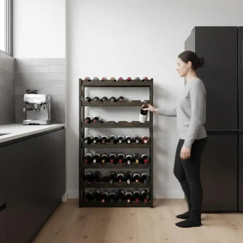 Soporte para 30 botellas de vino, negro, madera de pino maciza