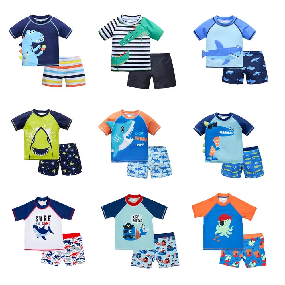 Traje de baño de 2 piezas para niños, traje de baño con estampado de dibujos animados de verano para niños, ropa de surf para niños