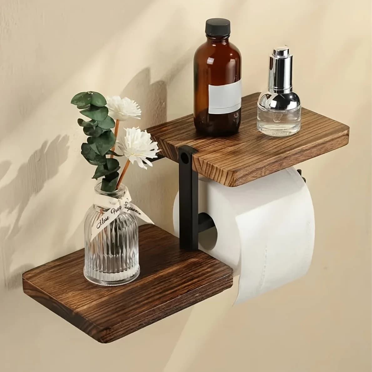 Soporte de papel higiénico de madera, rollo de pañuelos colgante, estante de pared para baño, dispensador de papel tapiz, accesorios de baño