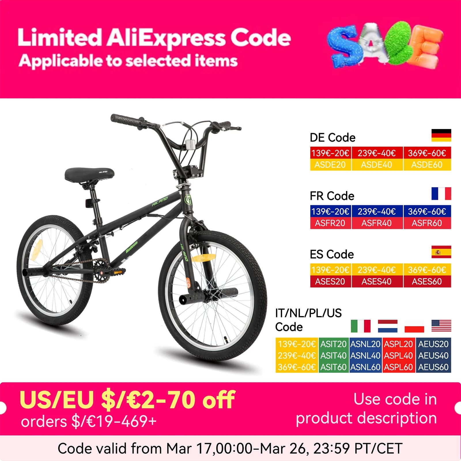 Bicicleta BMX Hiland para niños Freestyle de 20 pulgadas, nivel principiante a conductores avanzados con giroscopio de 360 grados y 4 clavijas,