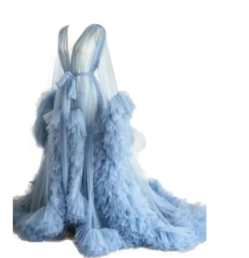 Bata de mujer con perspectiva, bata larga transparente de tul, vestido de maternidad hinchado para embarazo, camisón para Baby Shower, ropa de dormir