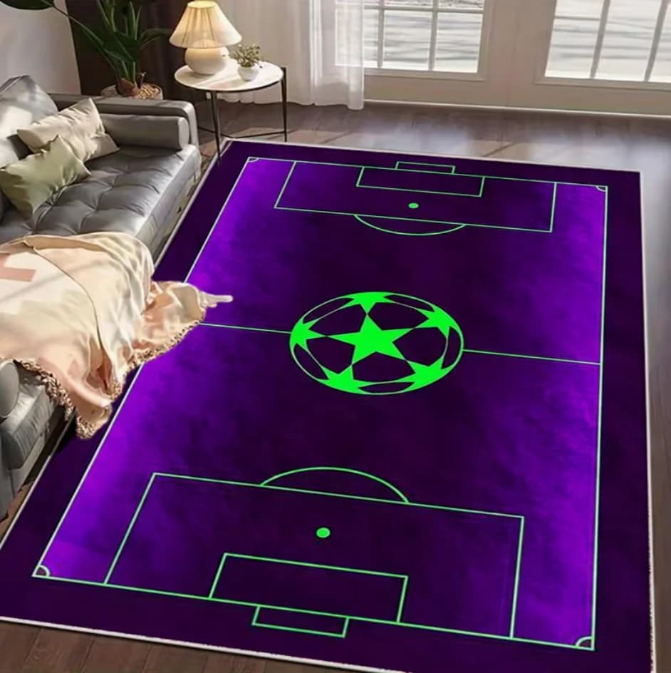 Alfombra de campo de fútbol con pelota de la Liga de Campeones, antideslizante, suave, fácil de limpiar, Ideal para sala de juegos, sala de estar,
