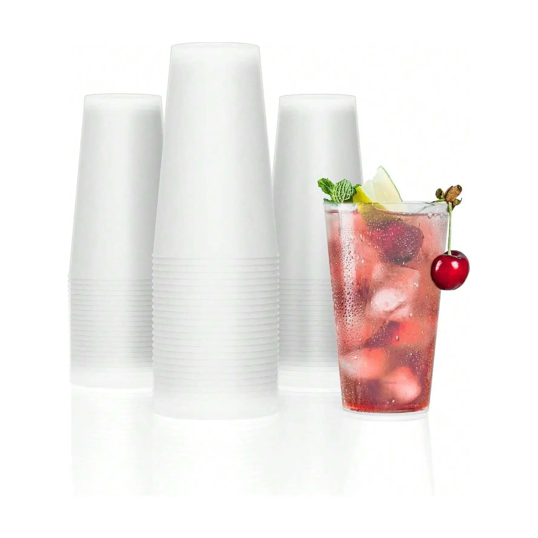 Vasos de Plastico DURO Polipropileno Reutilizables SIDRA de 500 ML - Blanco Mate Plástico DURO Polipropileno Irrompible, MUY FUERTE Y RESISTENTE -