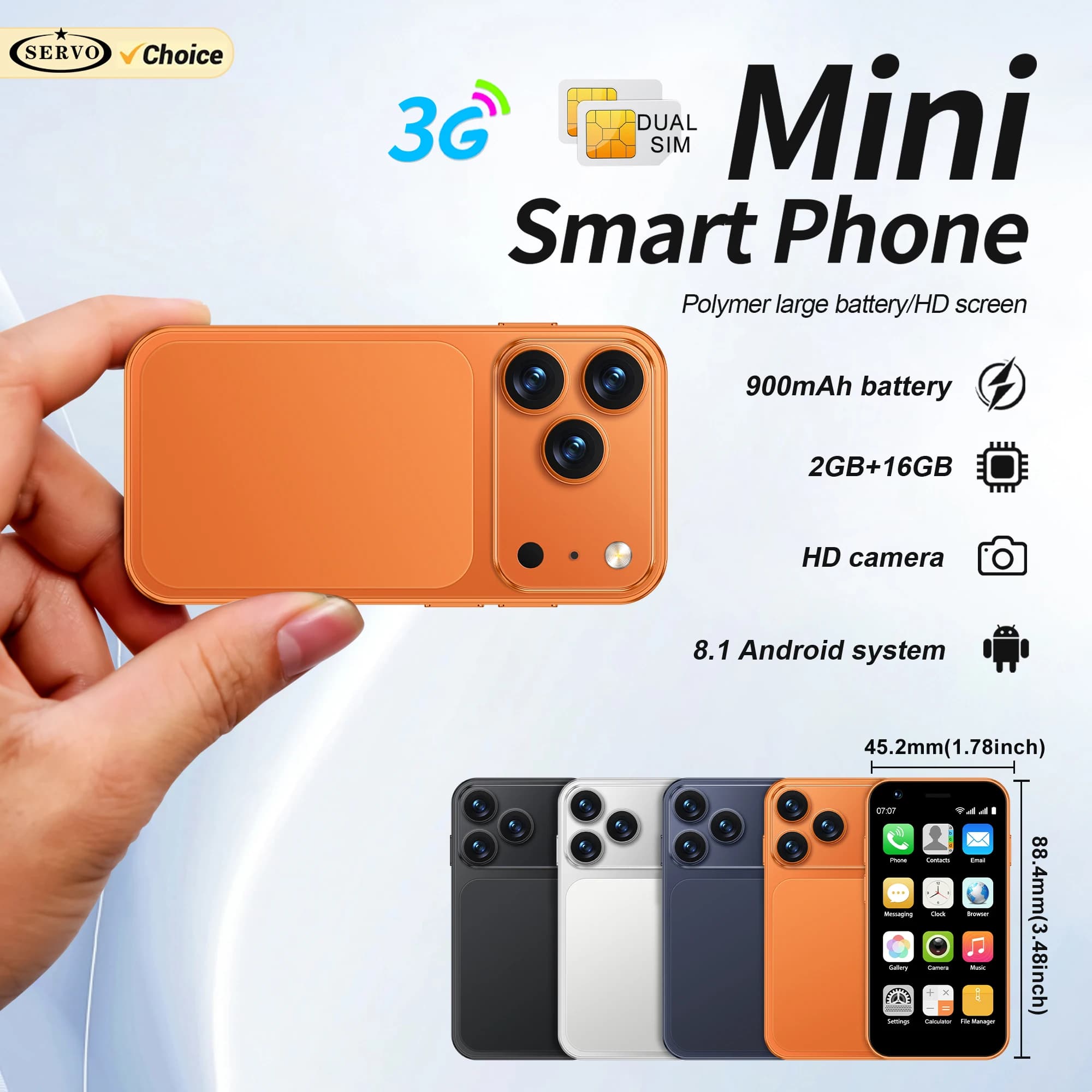 SERVO 18SE MINI pequeño teléfono inteligente Android 3G WCDMA tarjeta SIM Dual 2GB + 16GB Play Store Wi-Fi desbloqueo facial 3,0 pulgadas Mini